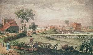Een westelijk uitzicht op Chelsea Bridge, 1761