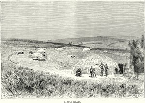A Zulu Kraal (engraving) door English School