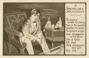 De soliloquy van een vrijgezel. Trouwen of niet trouwen (litho)