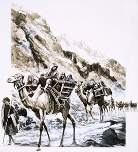 Een Kameelkaravaan reist door de Khyberpas