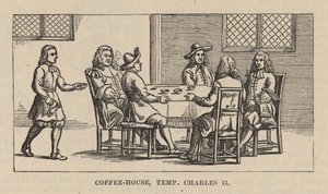 Een koffiehuis in het tijdperk van Karel II door English School