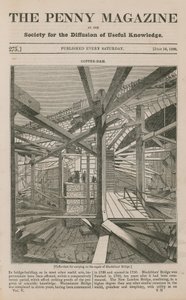 Een coffer dam voor het uitvoeren van de reparatie van Blackfriars Bridge door English School