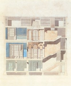 Een doorsnede ontwerp voor een klassiek herenhuis interieur, c.1840