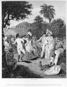 Een festival op het eiland St. Vincent, uit The History, Civil and Commercial, of the British Colonies in the West Indies door Bryan Edwards, gegraveerd door Philipp Audinet, herziene editie van 1794 door English School