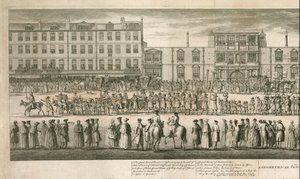 Een geometrisch uitzicht op de grote processie van de Scald Miserable Masons, Somerset House, Londen