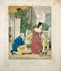 Een handgekleurde lithografische scène van een man die een aanzoek doet, c.1800