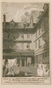 Een huis op de hoek van Breakneck Stairs, Green Harbour Court, Old Bailey, Londen door English School