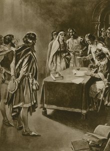 Een koninklijk charter om kolen te delven (gravure) door English School