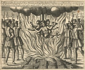 Een jammerlijk schouwspel van drie vrouwen (gravure)