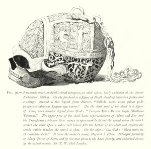 Een memento mori, of doodshoofdklok, in massief zilver, onlangs tentoongesteld op de Stuart Tentoonstelling door English School