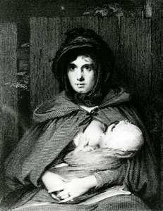 Een moeder die haar baby borstvoeding geeft (gravure) door English School