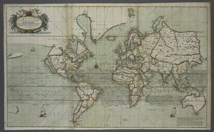 Een nieuwe en correcte kaart van de wereld uit een atlas van de zee, 1707 (handgekleurde print) door English School