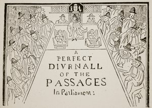 Een krantenkop, zeventiende eeuw, illustratie uit Hutchinsons Story of the British Nation, ca. 1923 door English School