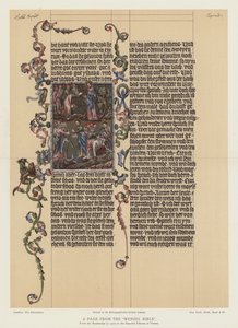 Een pagina uit de Wenzel Bijbel (kleur litho) door English School