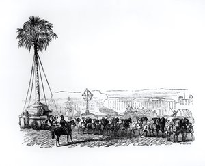 Een palmboom wordt naar Hyde Park vervoerd voor de Grote Tentoonstelling, Londen, 1851 door English School