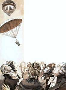 Een parachute maakt zich los van een ballon