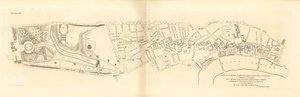 Een plan van Hyde Park en een deel van de City of London, met een positie voor een koninklijk paleis