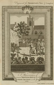 Een voorstelling van een groot schietwedstrijd door de Londense boogschutters in het jaar 1583 door English School
