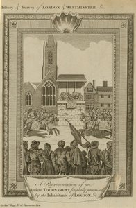 Een voorstelling van een oud toernooi vroeger beoefend door de inwoners van Londen door English School