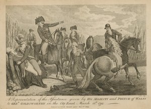 Een voorstelling van de hulp die Zijne Majesteit en de Prins van Wales verleenden aan generaal Goldsworthy in de City Road door English School