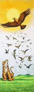 Een scène uit het volksverhaal Koning der vogels