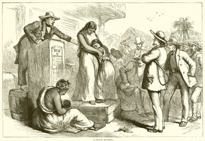 Een slavenveiling (gravure) door English School