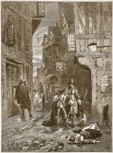 Een straat in Londen tijdens de Grote Plaag, illustratie uit Cassells Illustrated History of England