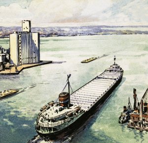 Een tanker die op Lake Michigan vaart