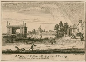 Een uitzicht op Fulham Bridge en Putney door English School