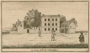 Een uitzicht op Sir John Oldcastle Tavern en Garden, in Cold Bath Fields door English School
