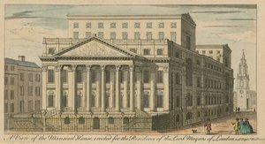 Een uitzicht op het Mansion House, gebouwd voor de residentie van de Lord Mayors van Londen