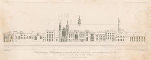 Een uitzicht op het gebouw naast Westminster Hall en aan de rivier de Theems door English School