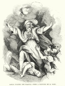 Aaron stopt de plaag, naar een schilderij van B West (gravure)