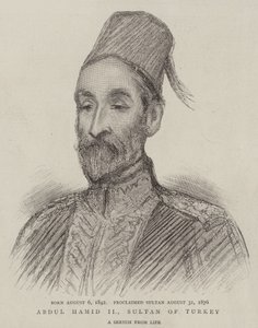 Abdul Hamid II, sultan van Turkije (gravure) door English School