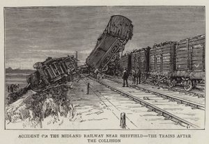 Ongeluk op de Midland Railway nabij Sheffield, de treinen na de botsing (gravure)