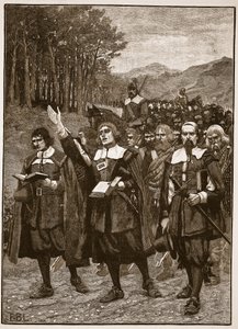 Opmars van de Covenanters over de grens naar Engeland, illustratie uit Cassells Geïllustreerde Geschiedenis van Engeland door English School