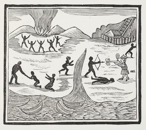 Aankomst van Vrijdag, illustratie uit Chap-books van de achttiende eeuw door John Ashton, uitgegeven 1882 door English School