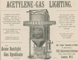 Advertentie voor Acetyleen-Gasverlichting door English School