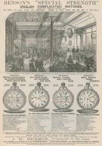 Advertentie voor Bensons Speciale Sterke Engelse Gecompliceerde Horloges