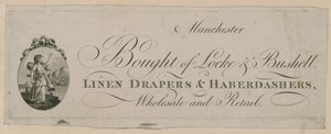 Advertentie voor Bought of Locke & Bushell, Manchester