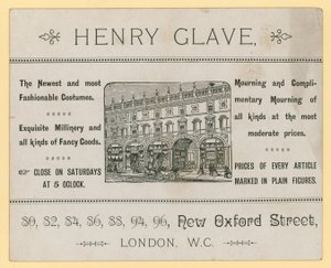 Advertentie voor Henry Glave, New Oxford Street, Londen