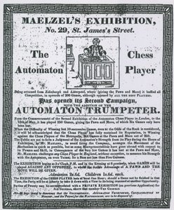 Advertentie voor Maelzels Tentoonstelling, 29 St Jamess Street door English School