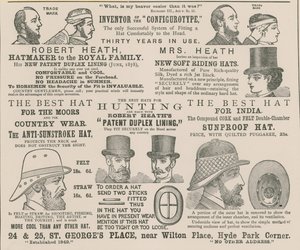 Advertentie voor Robert Heath, hoedenmaker van de Koninklijke Familie door English School