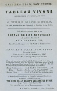 Advertentie voor Tableau Vivans, illustraties van poëzie en lied, Garricks Head, Bow Street, Londen door English School