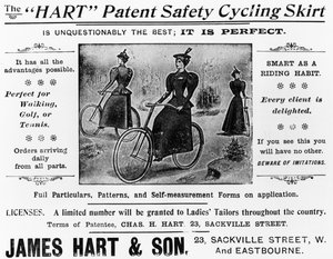 Advertentie voor de Hart Patent Safety Cycling Skirt, c.1897