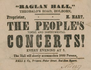 Advertentie voor The Peoples Vocal and Instrumental Concerts, Raglan Hall door English School