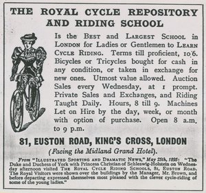 Advertentie voor The Royal Cycle Repository and Riding School door English School