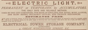 Advertentie voor de Electrical Power Storage Company door English School
