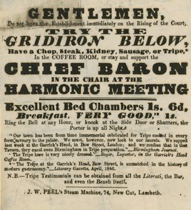 Advertentie voor de Garricks Head, Bow Street door English School