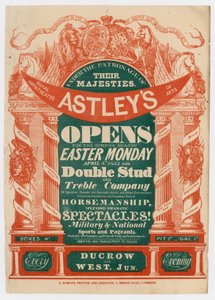Advertentie voor Astleys Amphitheatre, opening voor het zomerseizoen, 8 april 1833 door English School